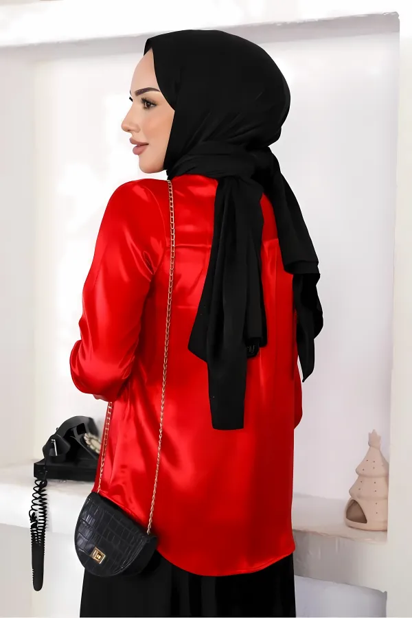 Chemise hijab rouge satinée pour femme HZL25W-BD139641