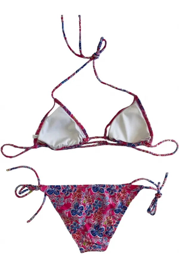 Women's Pink Floral Patterned Halter Neck Triangle Bikini Set HZL25S-LC5005
