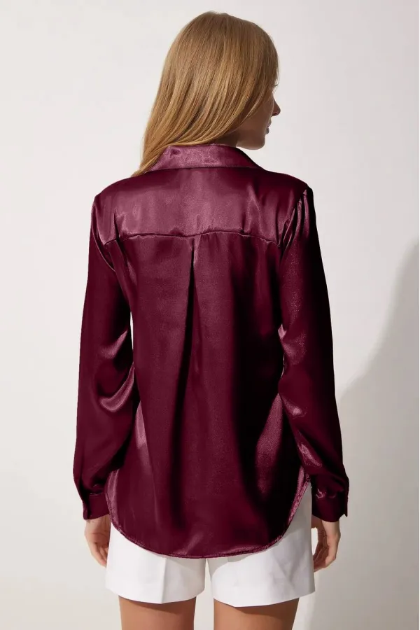 Kadın Mürdüm Hafif Dökümlü Saten Yüzeyli Gömlek Hzl22w-bd139641