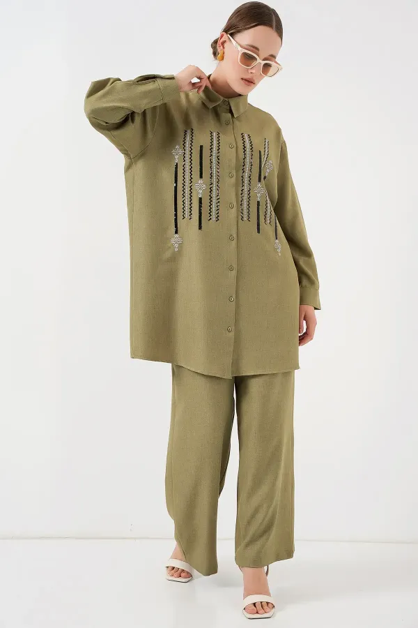 Ensemble deux pièces tunique et pantalon à motifs 6720 - Çağla