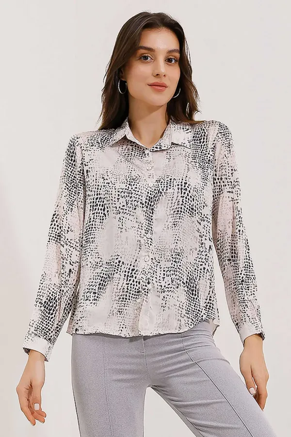 3964 Lightly Draped Satin Shirt - Light Grey