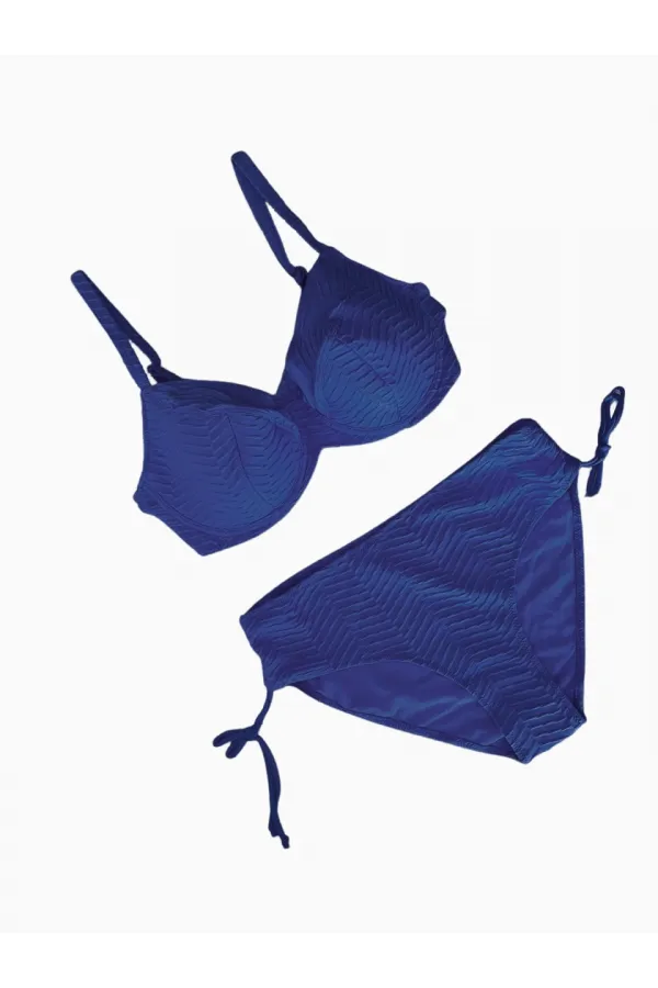 Kadın Saks Mavi Desenli Büyük Beden Astarlı Bikini Takım HZL25S-LC4004