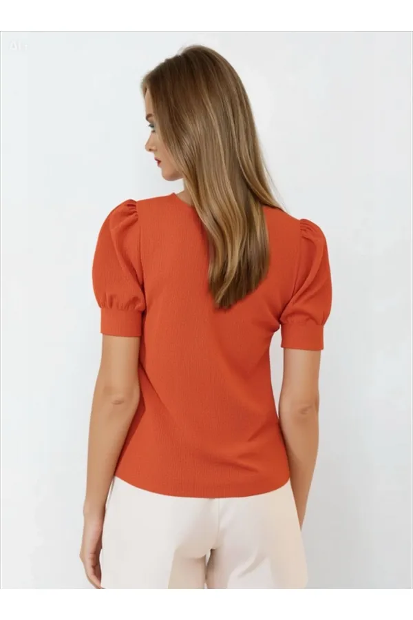 Kadın Oranj Kare Yaka Örme Bluz Hzl22w-bd104091