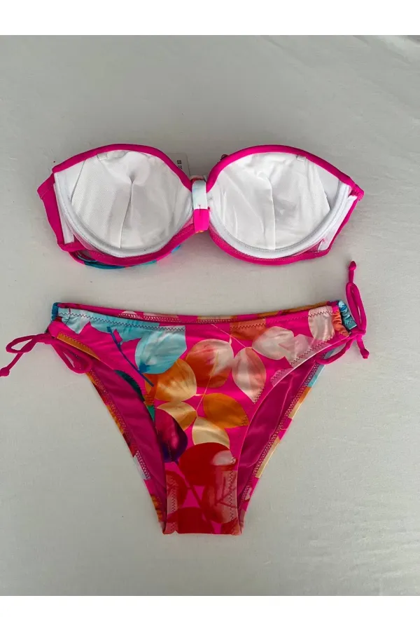 Ensemble bikini doublé brodé fuchsia pour femme HZL25S-LC207