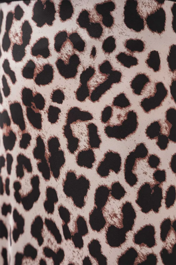 Kadın Vizon Leopar Desenli Saten Yüzeyli Beli Lastikli Midi Boy Etek Hzl23S-BD1101471