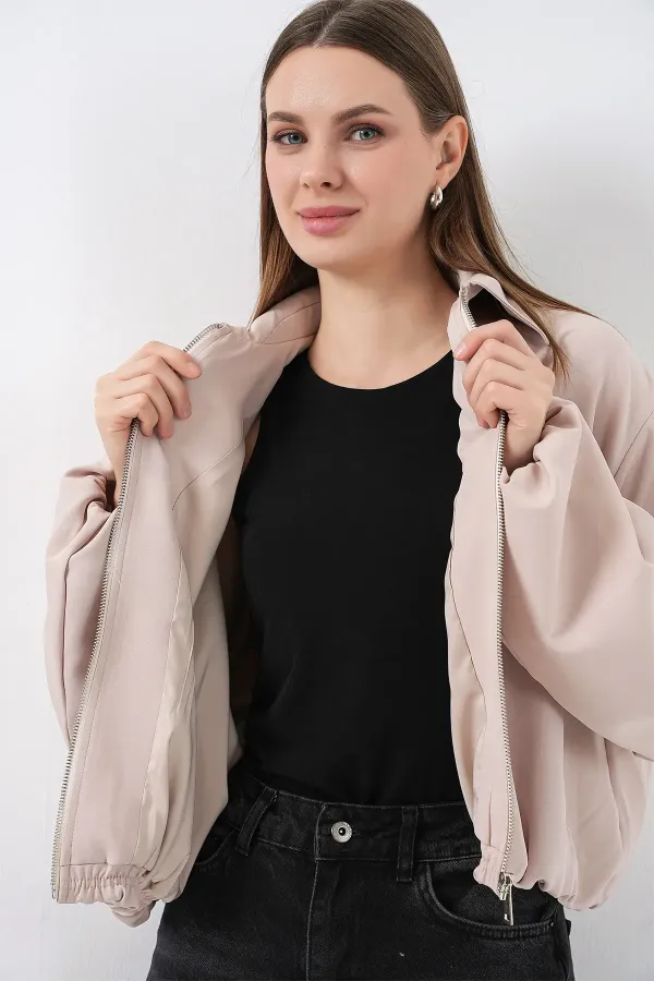 Veste zippée oversize pour femme 0735 - Crème