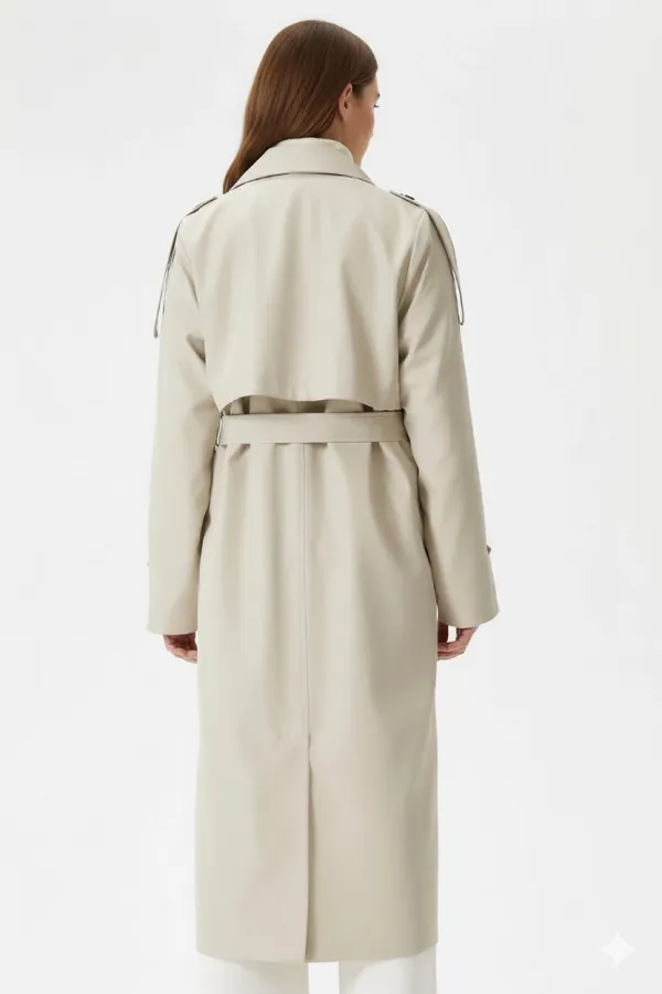 Kadın Krem Kruvaze Yaka Astarlı Kemerli Mevsimlik Trençkot HZL25W-BD159411