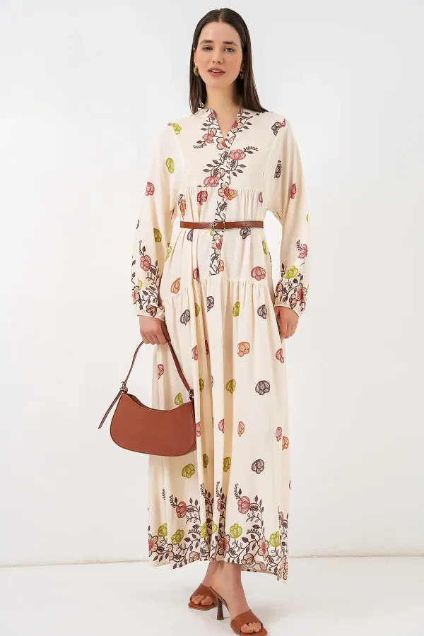 Robe longue hijab à motifs pour femme 2585 - Terracotta