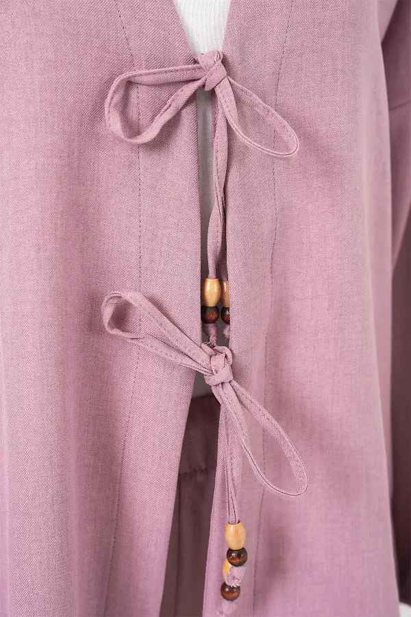 Kimono deux pièces en lin pour femme 6727 - Rose