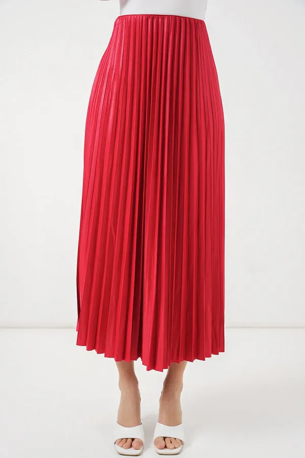 Jupe plissée aspect cuir 8009 - Rouge