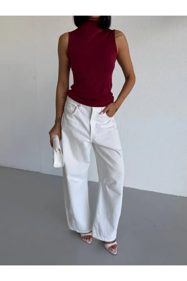 Kadın Bordo Balıkçı Yaka Sıfır Kol Sandy Crop Bluz HZL26S-FRY123931 Kadın Bordo Balıkçı Yaka Sıfır Kol Sandy Crop Bluz HZL26S-FRY123931