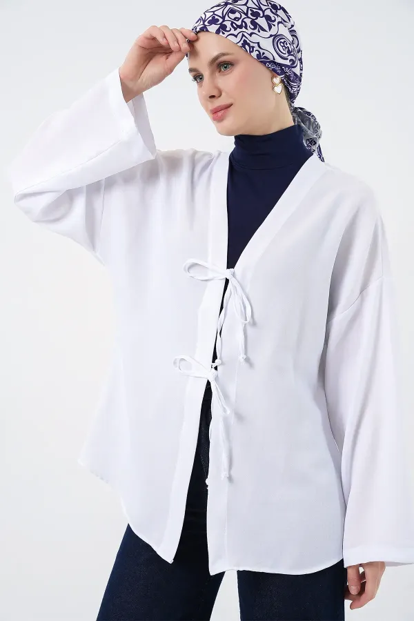 Kimono hijab en lin 5968 - Blanc