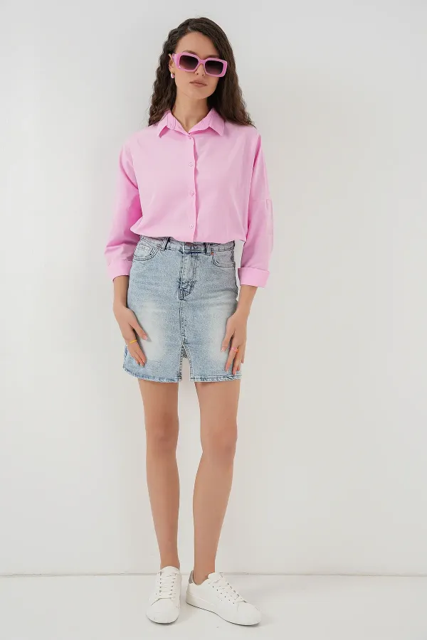 Jupe courte en jean pour femme 8037 - Bleue