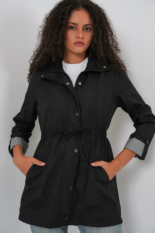 Trench-coat à taille froncée 10322 - Noir