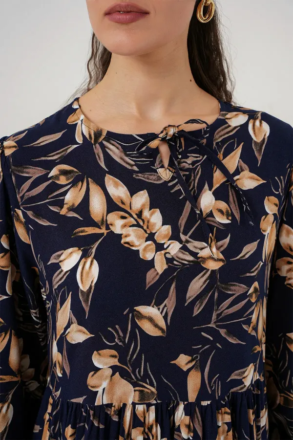 1947 Desenli Uzun Elbise - M. Lacivert