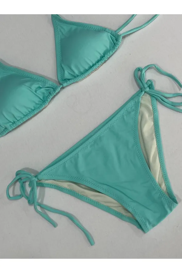 Ensemble bikini triangle dos nu vert aqua pour femme HZL25S-LC5005