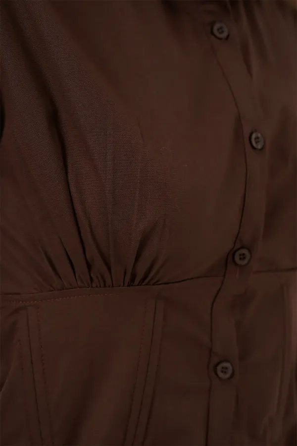 20231 Slim Fit Poplin Shirt - Brown