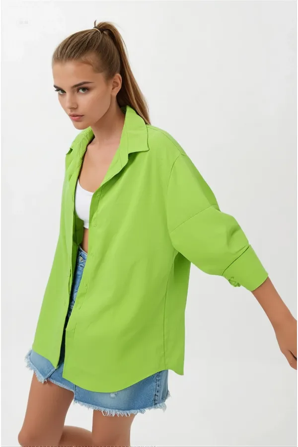 Chemise longue basique oversize vert pistache pour femme HZL22W-BD139001