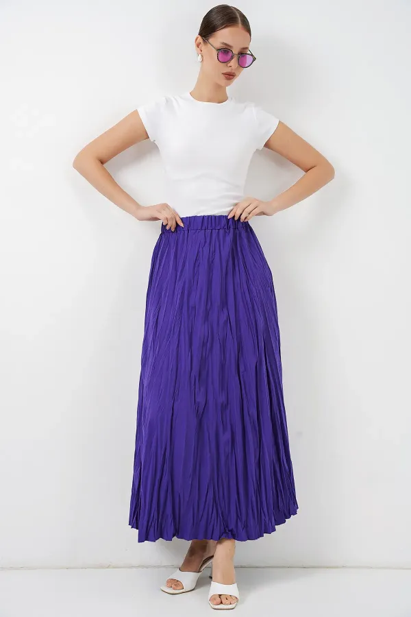 Jupe longue froissée pour femme 8042 - Violet