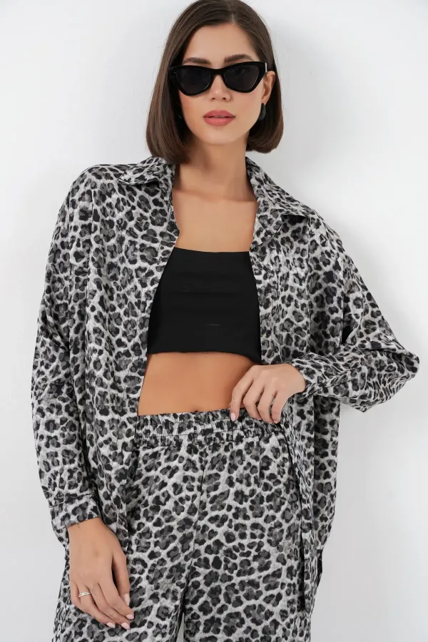 Ensemble deux pièces imprimé léopard 6699 - Anthracite