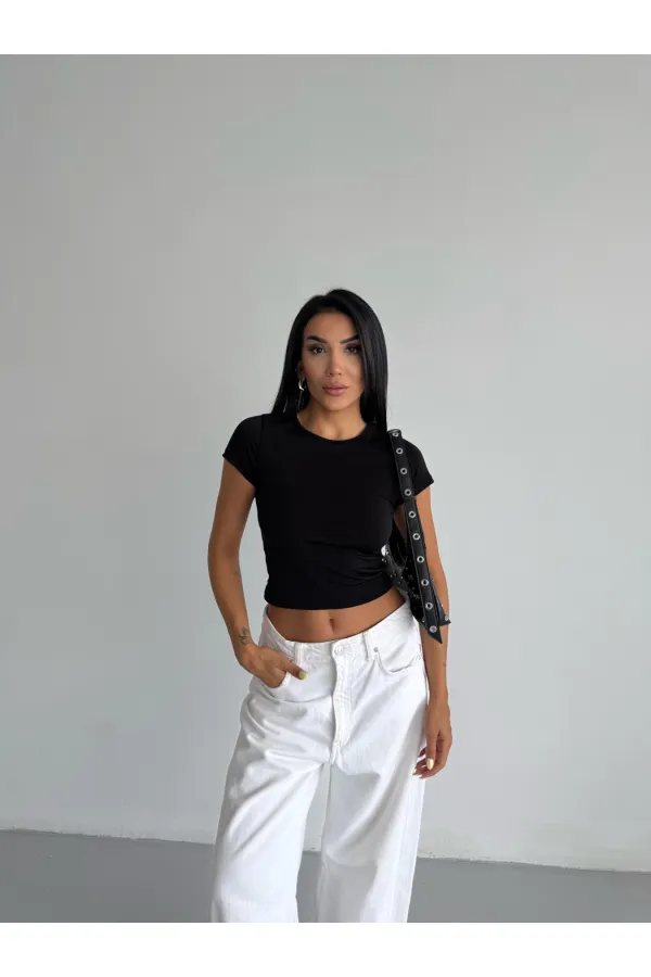 Kadın Siyah Bisiklet Yaka Sandy Bluz HZL25S-FRY123191