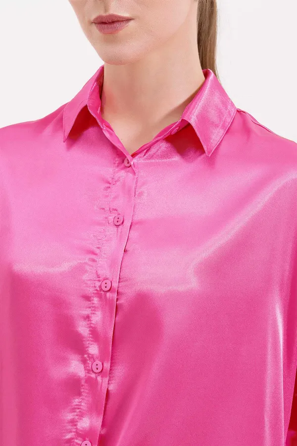 Chemise ample fuchsia fluide satinée pour femme HZL23S-BD139851