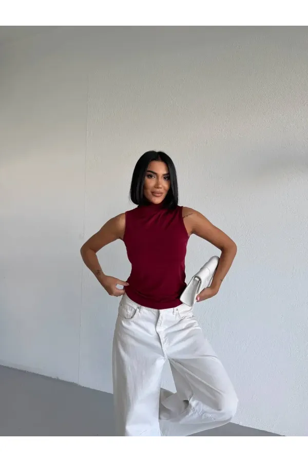 Kadın Bordo Balıkçı Yaka Sıfır Kol Sandy Crop Bluz HZL26S-FRY123931 Kadın Bordo Balıkçı Yaka Sıfır Kol Sandy Crop Bluz HZL26S-FRY123931
