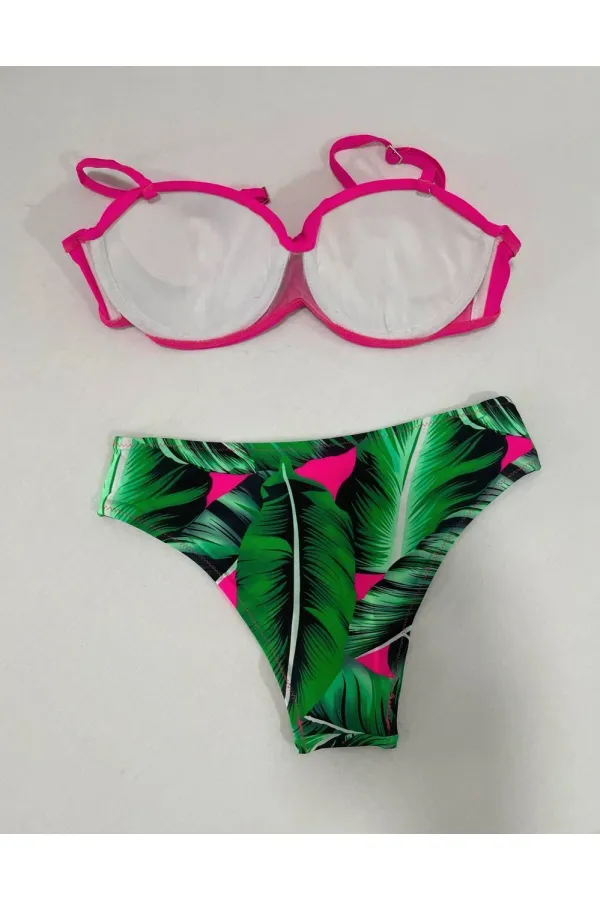 Kadın Fuşya İnce Askılı 3 Parça Bikini Takımı HZL25S-LC216