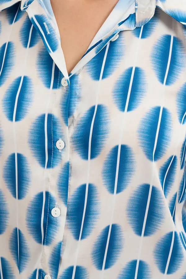 3964 Lightly Draped Satin Shirt - Dark Blue