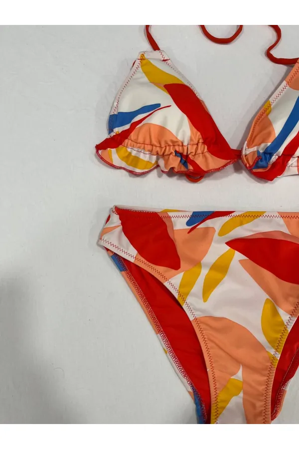 Kadın Çok Renkli Tropikal Desenli Astarlı Üçgen Bikini Takım HZL25S-AR1616