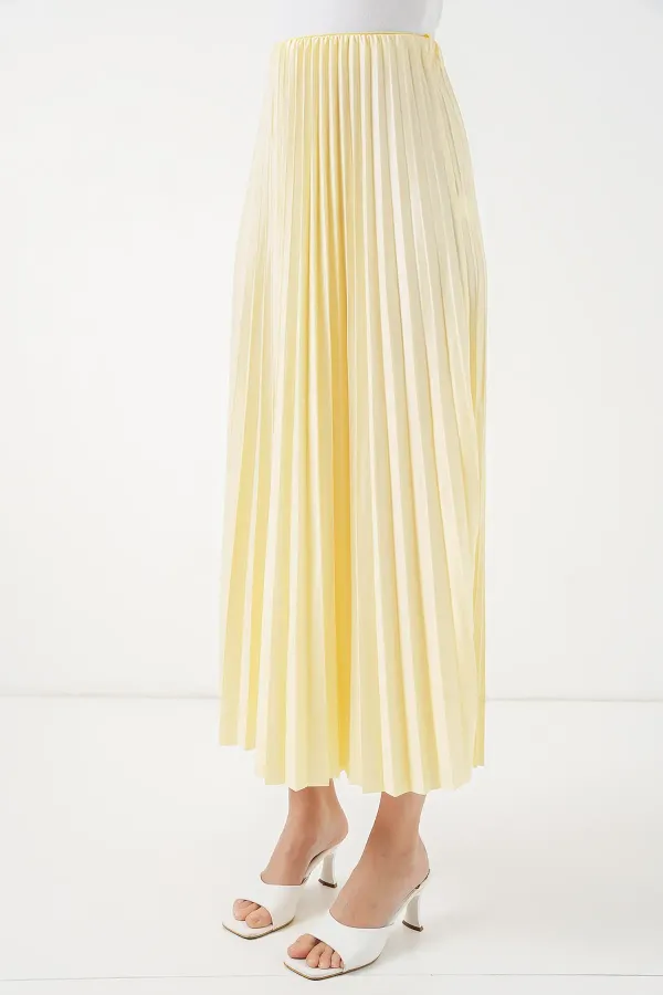 Jupe plissée aspect cuir 8009 - Jaune