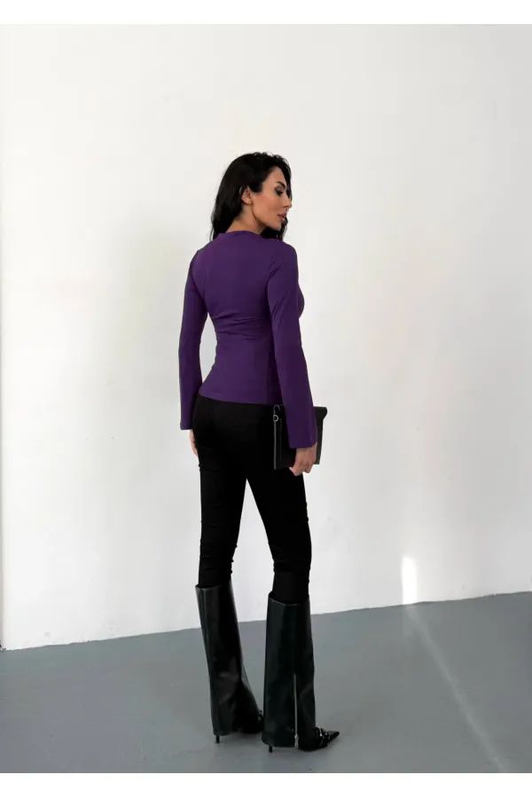 Kadın Mor Drape Detaylı İspanyol Kol Sany Bluz HZL25W-FRY123431