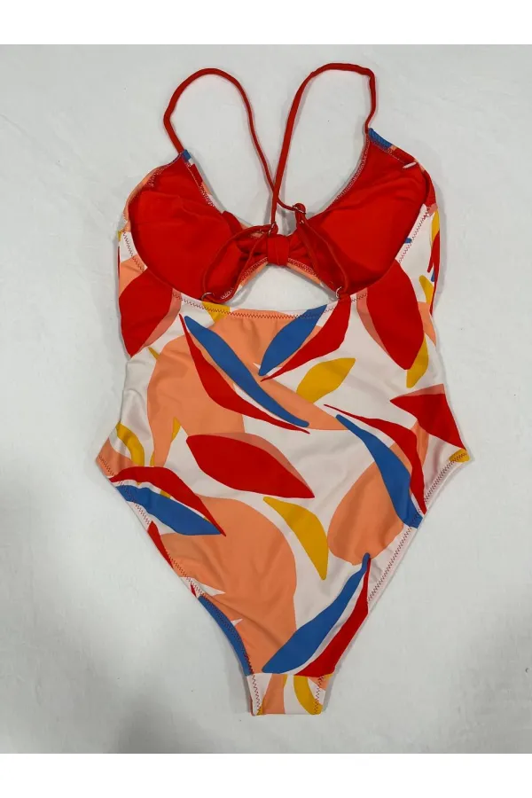 Maillot de bain doublé à motifs tropicaux multicolores pour femme HZL25S-AR1824