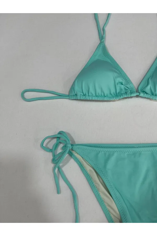 Ensemble bikini triangle dos nu vert aqua pour femme HZL25S-LC5005