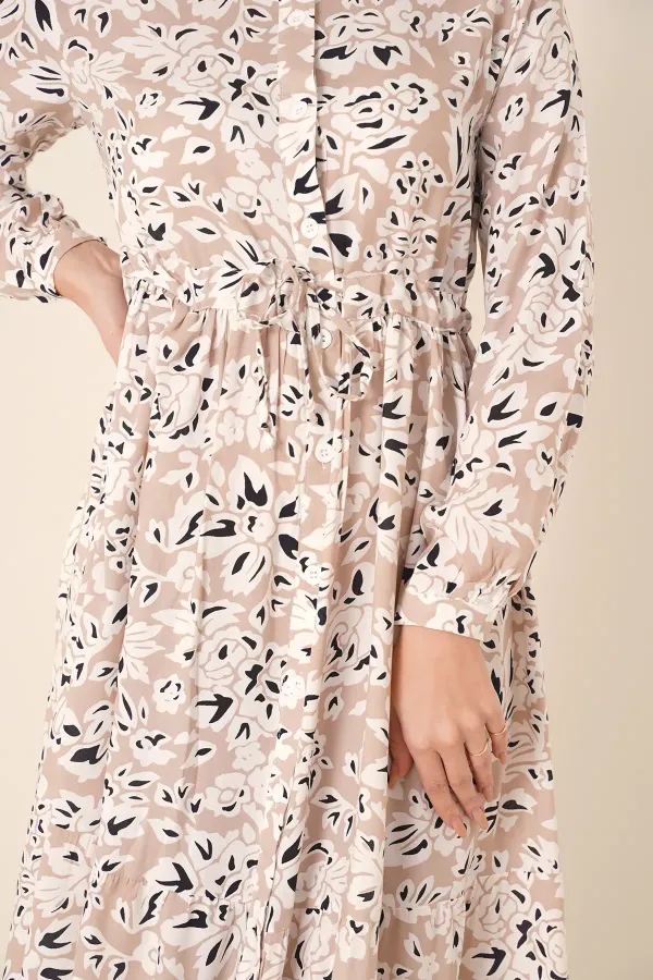 Robe hijab à col mandarin 2144 - Crème