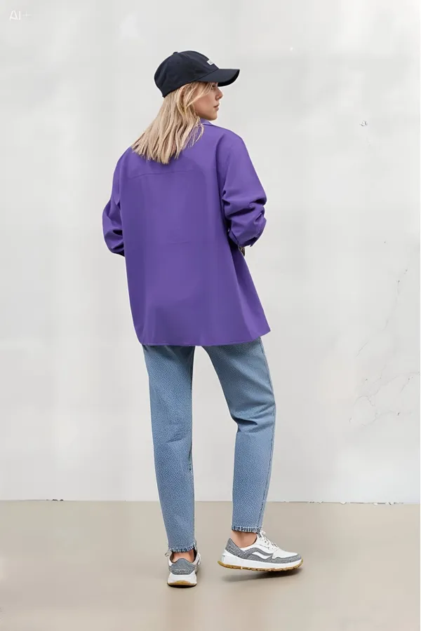 Kadın Mor Oversize Uzun Basic Gömlek Hzl22w-bd139001