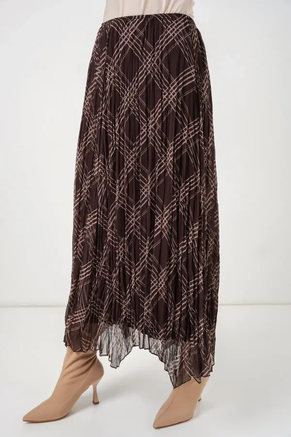 Kadın Asimetrik Kesim Şifon Etek 8056 - Kahverengi