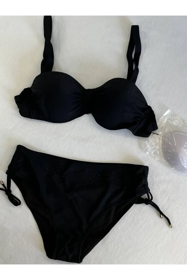 Ensemble bikini doublé brodé de pierres noires pour femme HZL25S-LC3361