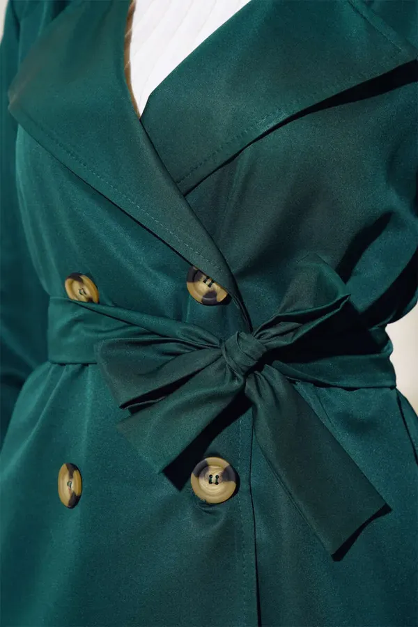 Trench-coat croisé avec hijab T5853 - Vert émeraude