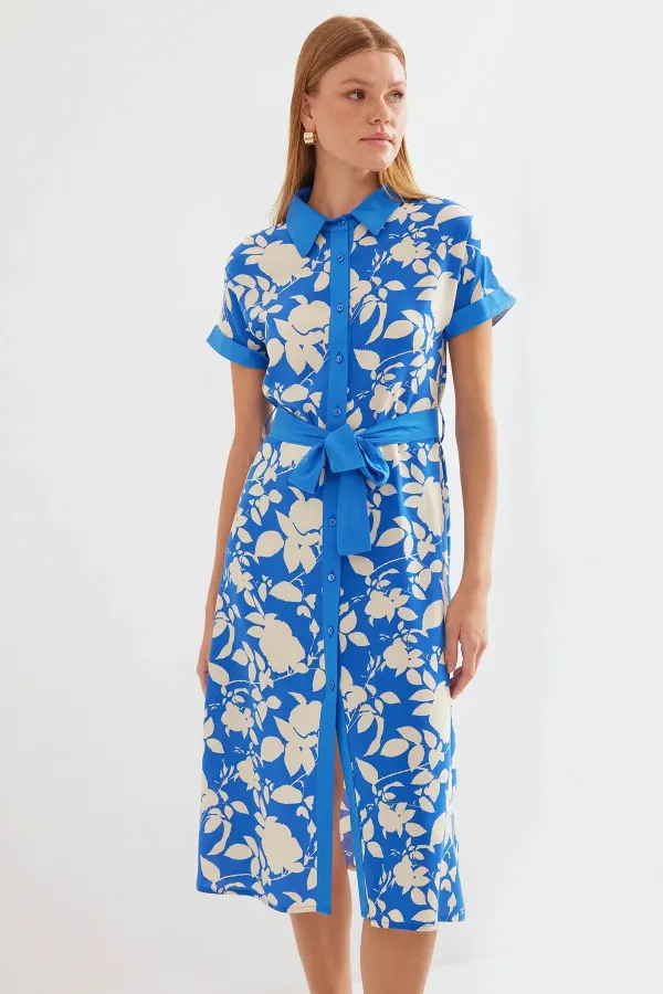 Robe-chemise à motifs 2455 - Bleue