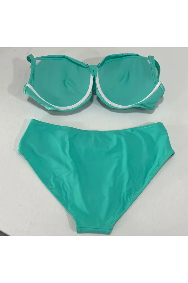 Women's Turquoise Stone Embroidered Lined Plus Size Bikini Set HZL25S-LC01