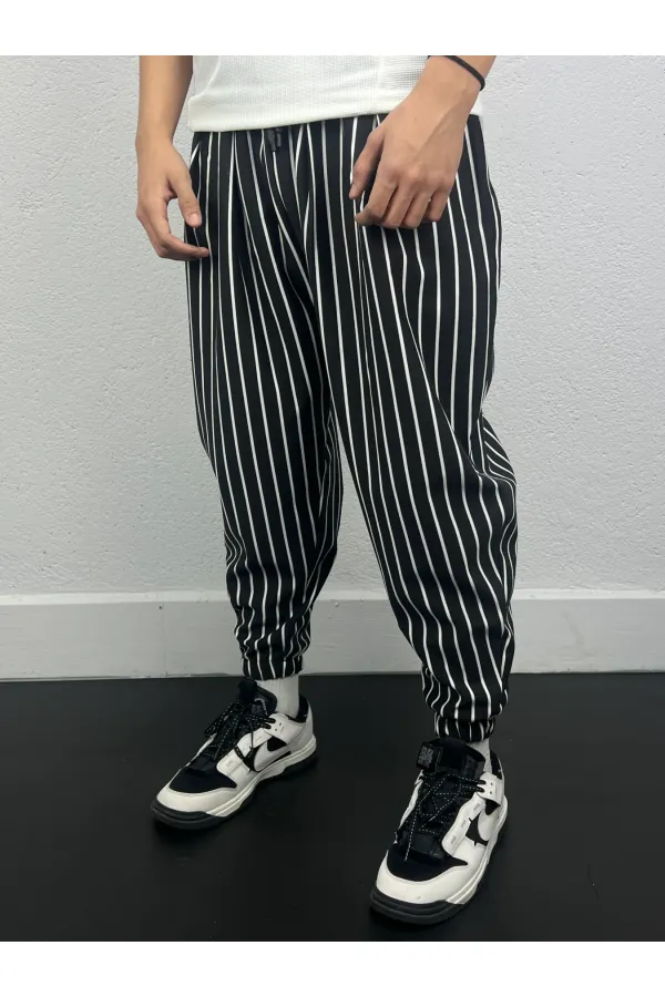 Pantalon de jogging ample à rayures noires et blanches pour homme, taille et jambe élastiques, HZL24S-MXC8989-189