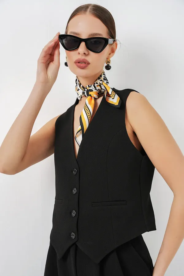 Ensemble deux pièces gilet et pantalon pour femme 30091 - Noir