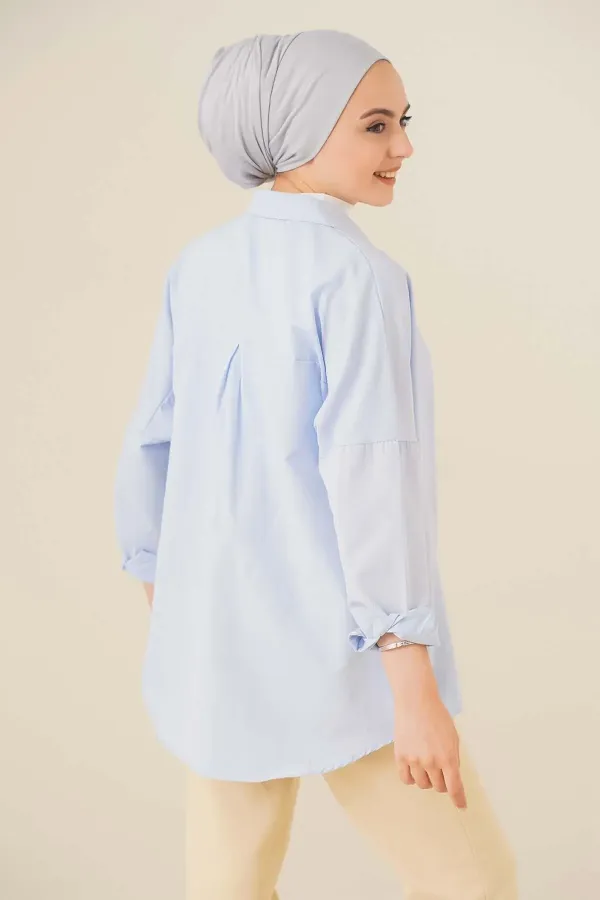 103901 Oversize Basic Hijab Shirt - Light Blue