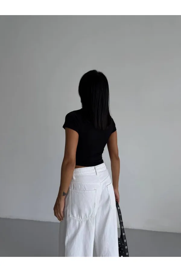 Kadın Siyah Bisiklet Yaka Sandy Bluz HZL25S-FRY123191