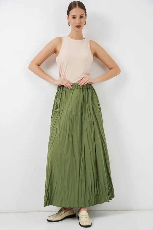 Jupe longue froissée pour femme 8042 - A.Haki