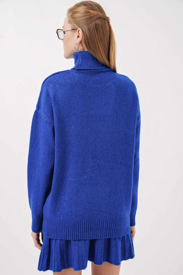 Ensemble deux pièces en tricot bleu vif pour femme, jupe pull HZL25W-BD1102641