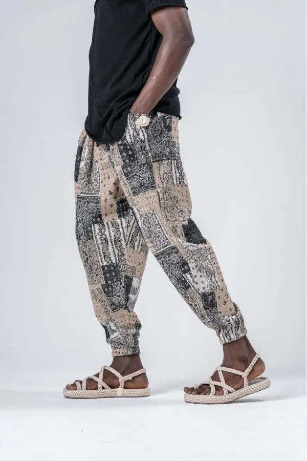 Men's Camel Patterned Elastic Waist and Leg Loose Cut Pocket Jogger Sweatpants HZL24S-MXC8989-144