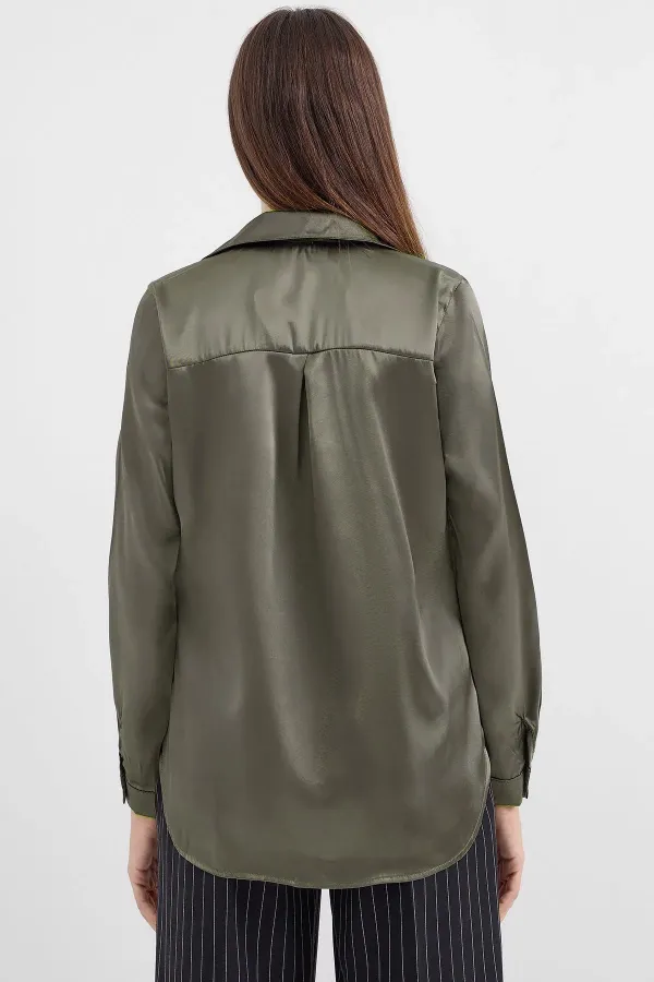 Chemise hijab kaki satinée pour femme HZL25W-BD139641