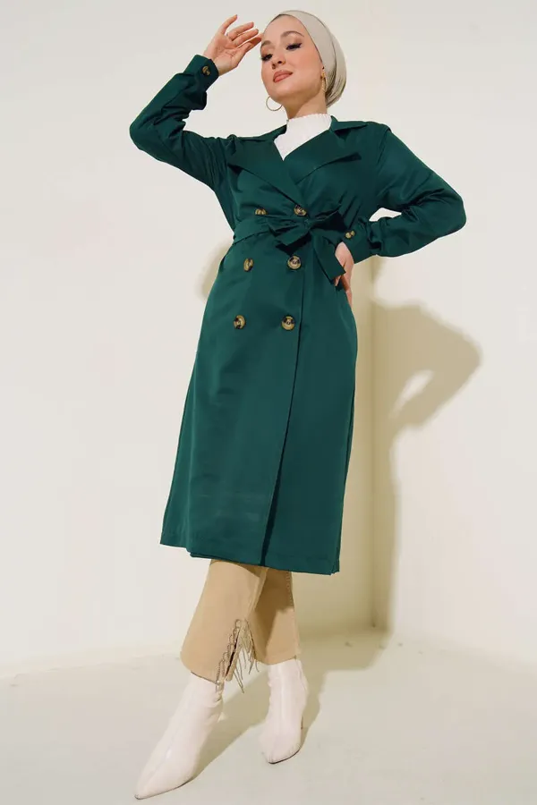 Trench-coat croisé avec hijab T5853 - Vert émeraude